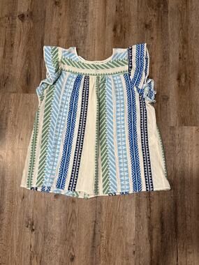 Devotion Twins Anthropologie Women's Embroidered Ruffle Blouse Size Medium